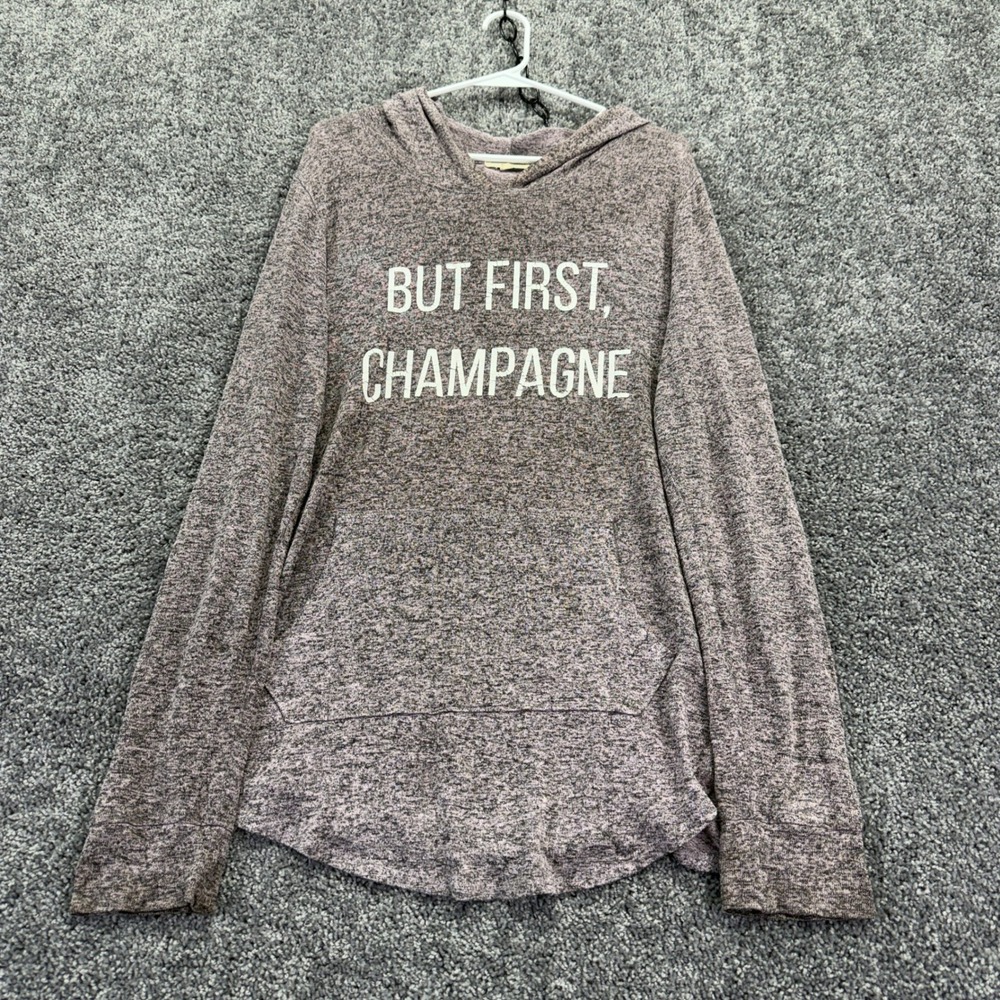 Grayson/Threads Hoodie Womens XL Purple Gray But First Champagne Graphic